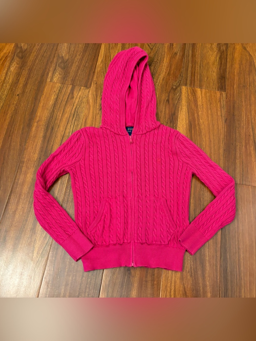 Polo Ralph Lauren Pink Cable Knit Zip Up Hoodie Sweater